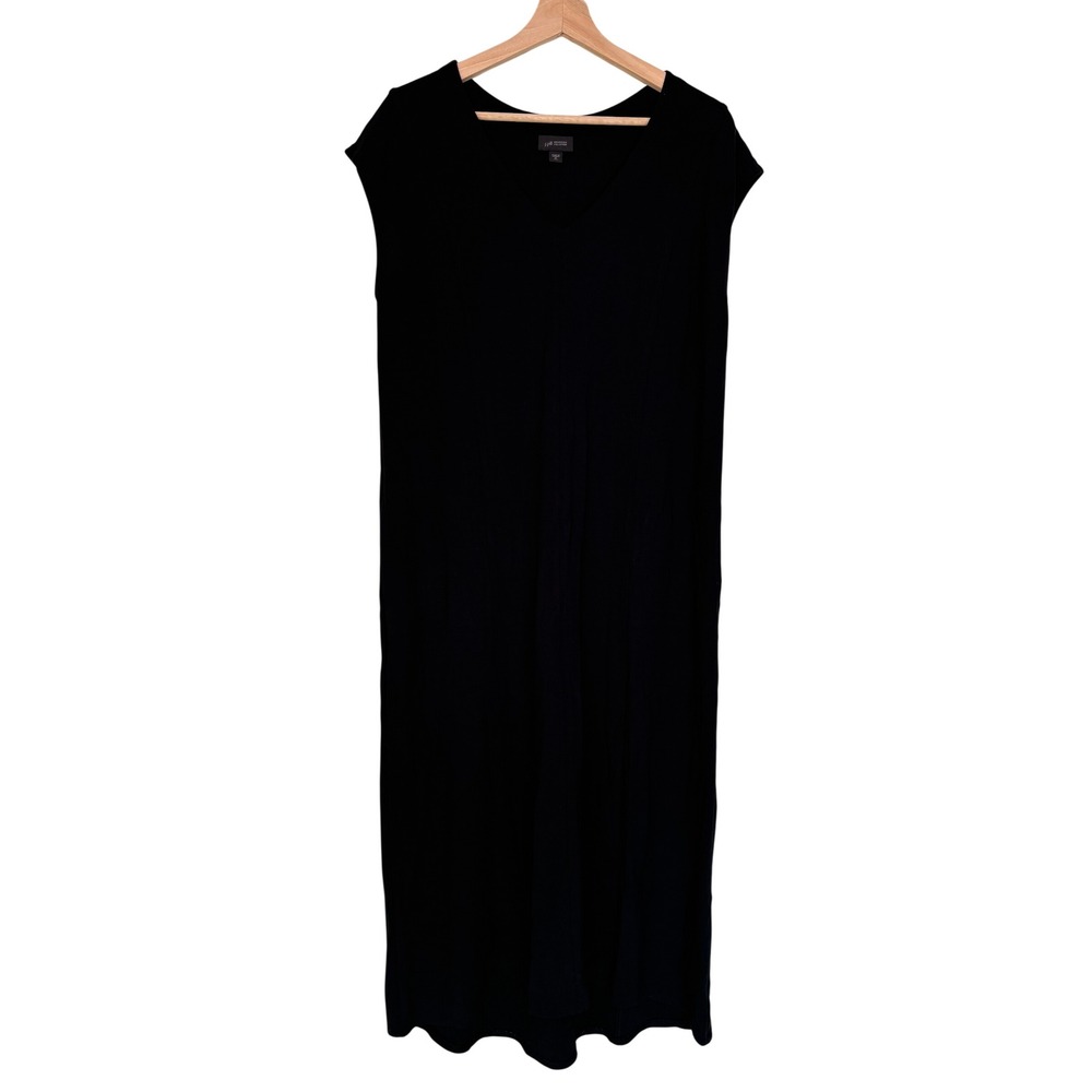 J Jill Wearever V-Neck Knit Jersey Maxi Dress MT Black Minimalist Quiet Luxury
